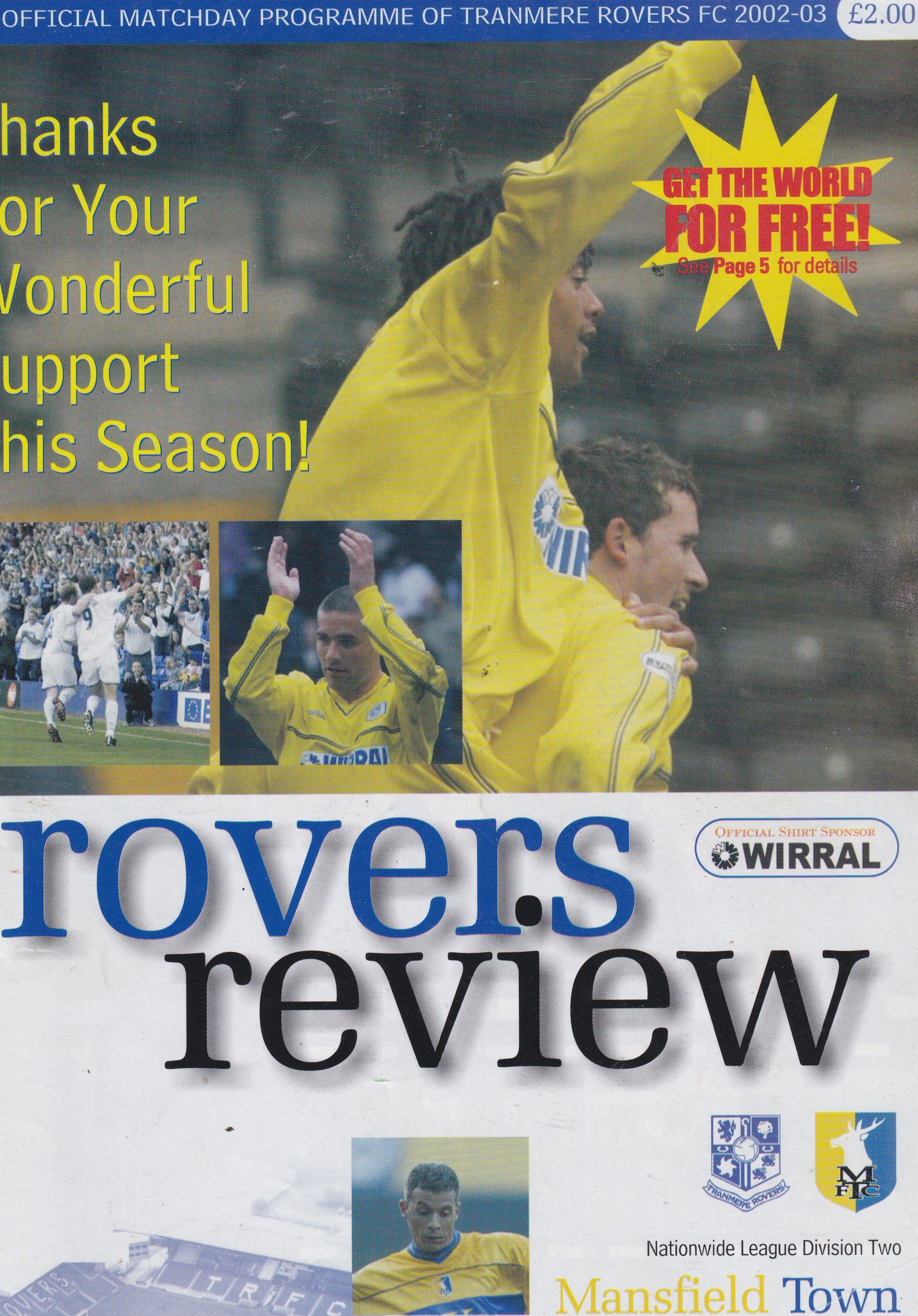 Tranmere Rovers v Mansfield Town match programme